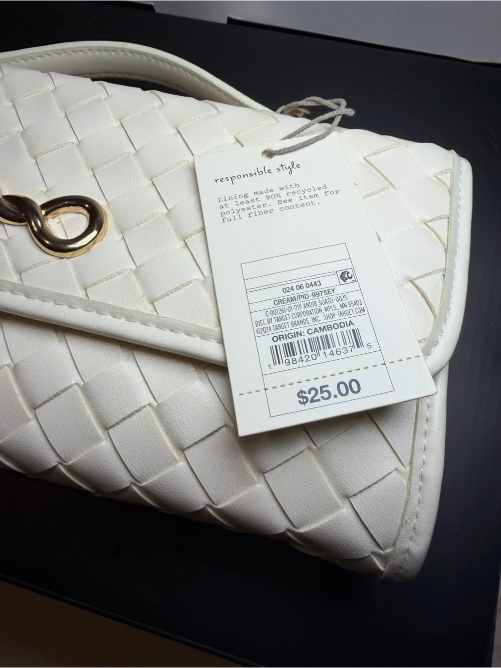 a new day Cream Woven Top-Handle Clutch with Gold Hardware
